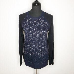 Rebecca Taylor navy black silver snowflake wool cashmere sweater Extra Small XS
